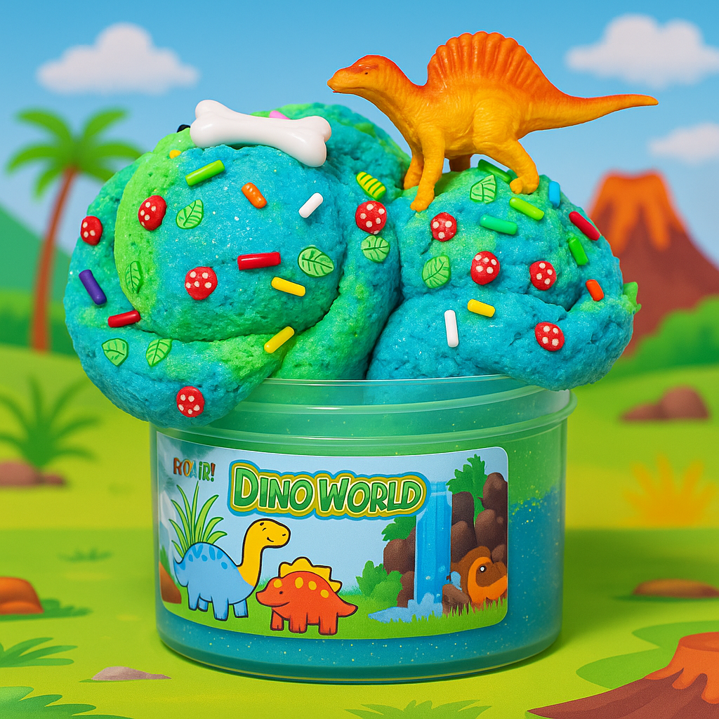 "Dinosaur World" Cloud Fluff Slime with Charms